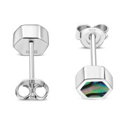 Abalone Shell Hexagon Silver Stud Earrings, e373st